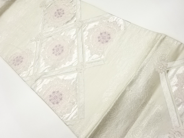JAPANESE KIMONO / VINTAGE FUKURO OBI / WOVEN FLOWER CREST & SHOKKOMON PATTERN